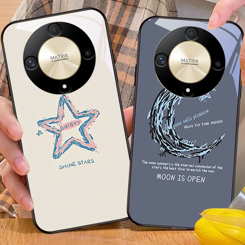 English Crescent Moon For Honor Magic 6 50 70 90 Lite X7b 200 Pro nova 10 Nova 5T X6 P30 Pura Ultra tempered glass phone case
