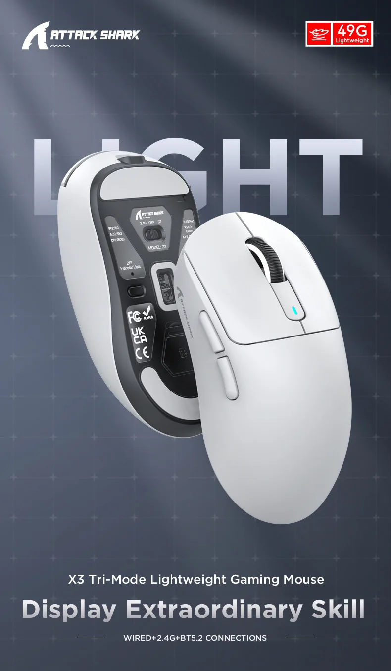 

Attack Shark X3 Lightweight mouse PAW3395 E-sports game the third mock examination wireless mouse, Bluetooth mouse