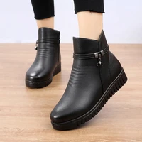 ladies boots 2021 microfiber leather bow knot ankle boots for women plush black fashion zip warm winter shoes female