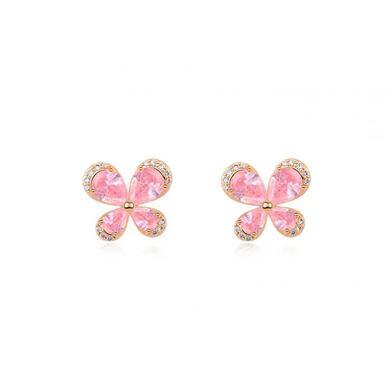 

Pink CZ crystal butterfly design earrings studs color elegant fashion women jewelry girl gifts 78