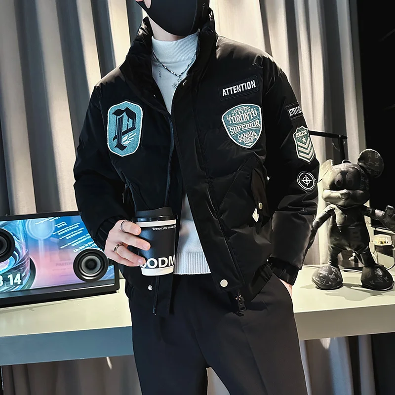 Badge Embroidery Parkas Jackets Men Winter Thicken Warm Casual Slim Puffer coats Hiphop Overcoat Streetwear Social Men Clothing