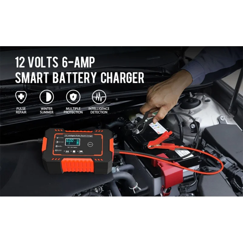 

12V 6A Smart Battery Charger Maintainer Fast Charging Trickle Charger for Car Boat Lawn Mower Marine Sealed Lead Acid Battery