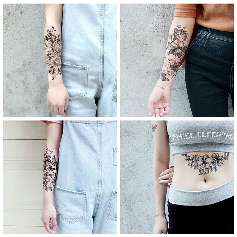 VeeCharm-стильные временные татуировочные наклейки с рукавом до локтя для акварели и