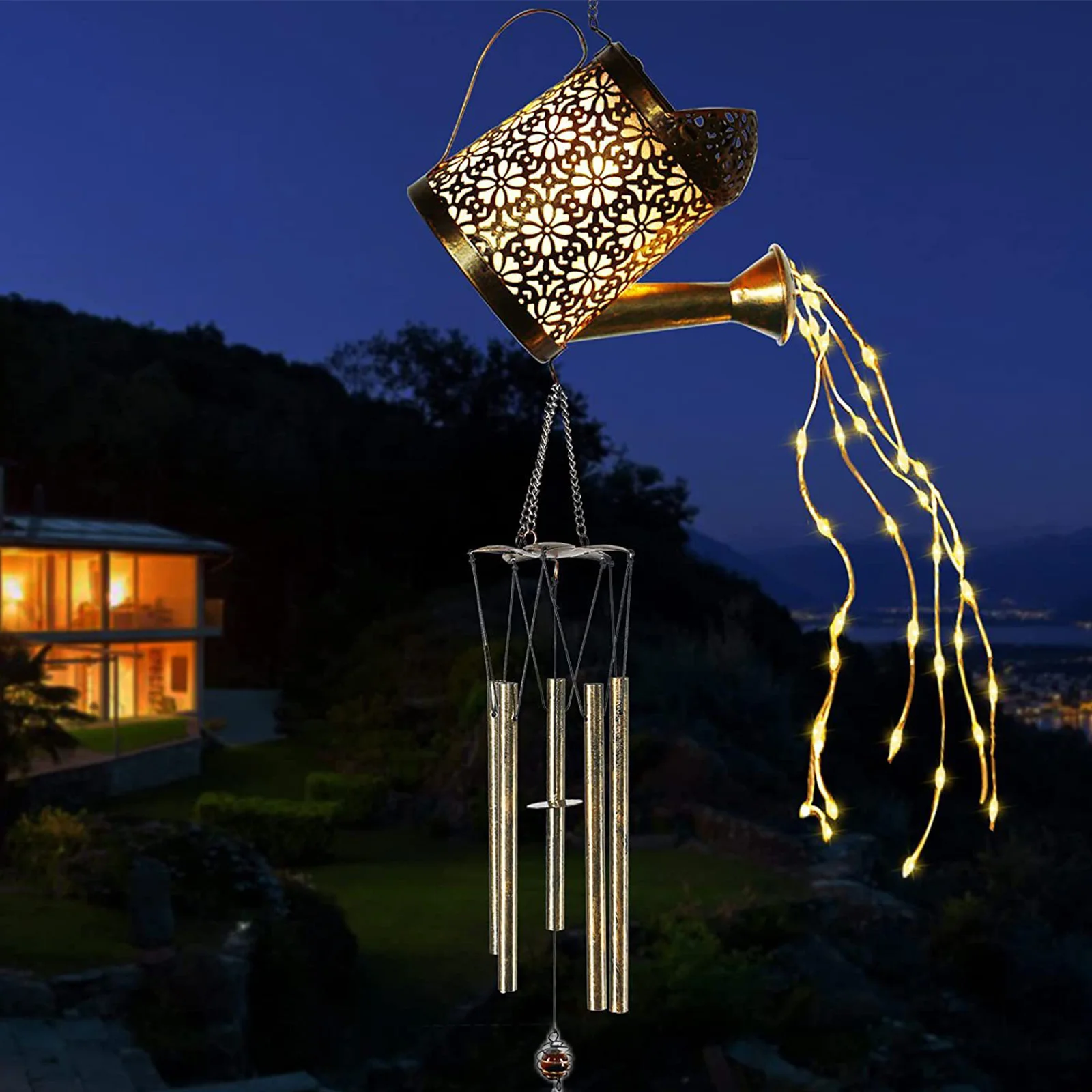 

Декоративные ветряные колокольчики на солнечной батарее, подсветка из железа с цветным градиентом, водонепроницаемый светильник для сада, ...