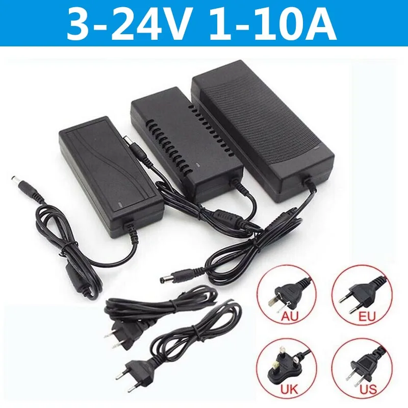 

3V 5V 6V 8v 9V 10V 12V 24V Power Supply plug 220V AC DC Adapter Charger 1A 2A 3A 5A 6A 8A Universal for LED Light CCTV Camera