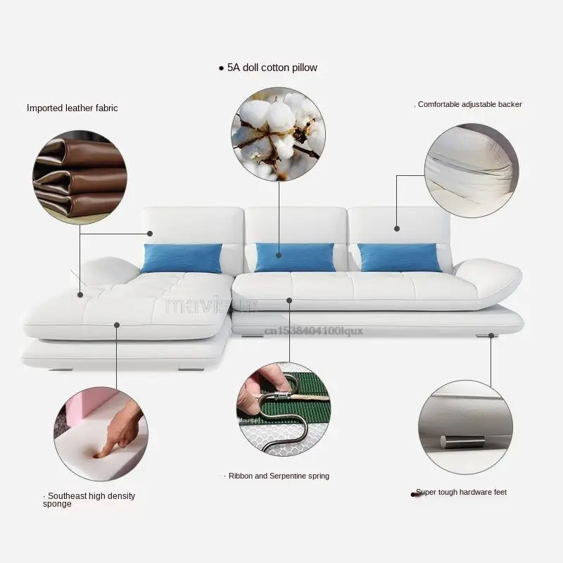 Современный Комбинированный Кожаный Диван первый слой из воловьей кожи размер