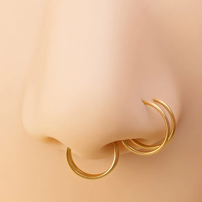 2pcs Stainless Steel Double Nose Ring Spiral Nose Septum Piercing Cartilage Hoop Earrings Tragus Helix for Women Nostril Jewelry images - 6
