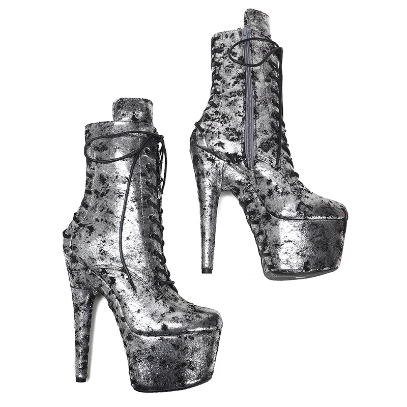 Leecabe 17CM/7Inches PU upper  High Heel platform Boots Open toe  Pole Dance boot