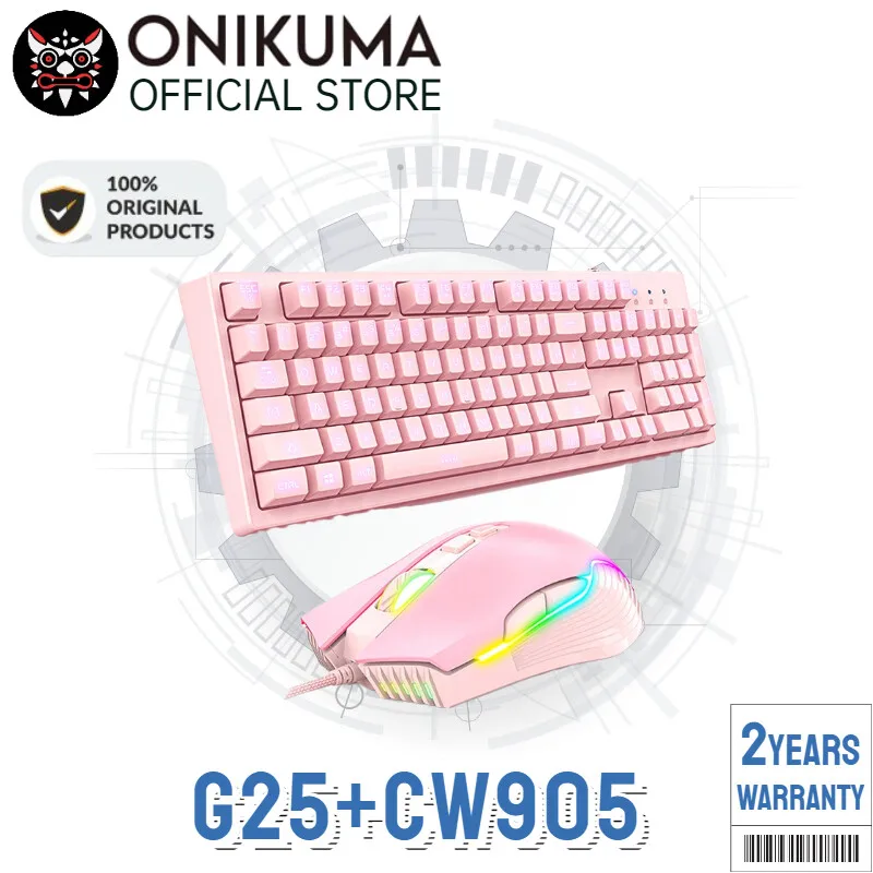 

Onikuma G25 Gaming Keyboard Mouse Set Wired Pink CW905 6400 DPI Mice for PC Laptop