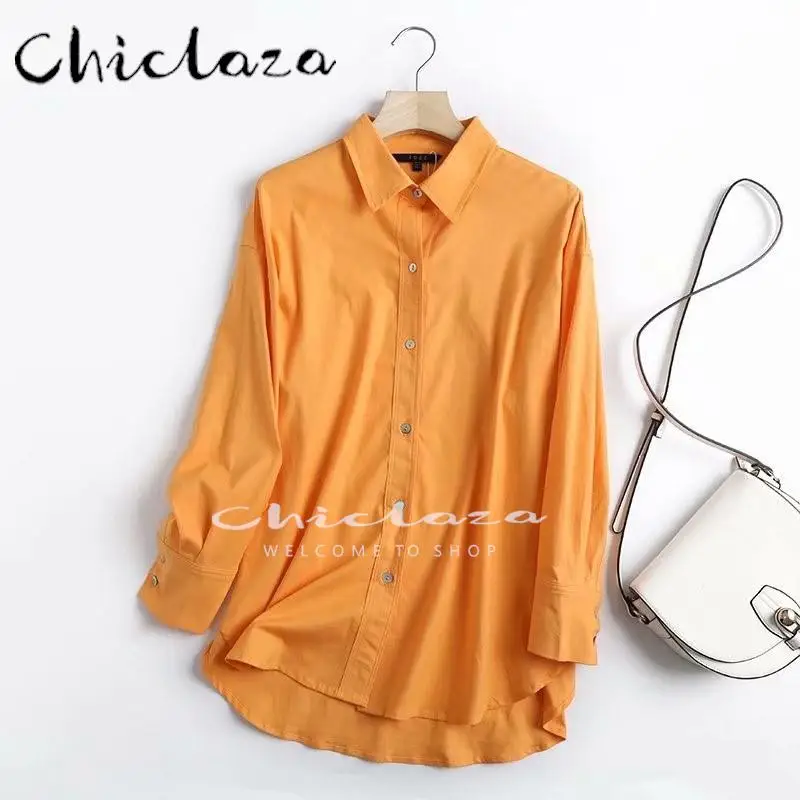 CHICLAZA Women 2022 New Spring Summer Fashion Linen Shirt Female Casual Solid Long Sleeve Loose Blouses And Tops Ladies