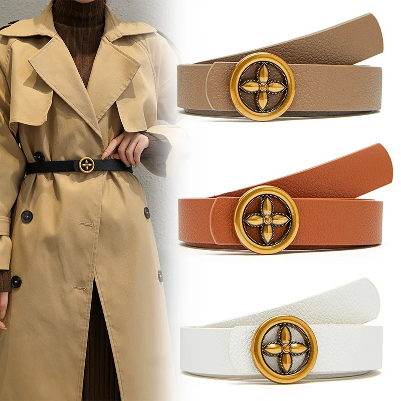 New Woman Belt Luxury Plum Buckle Fashion Casual Flowers Trench Coat Waistband Jeans Belt