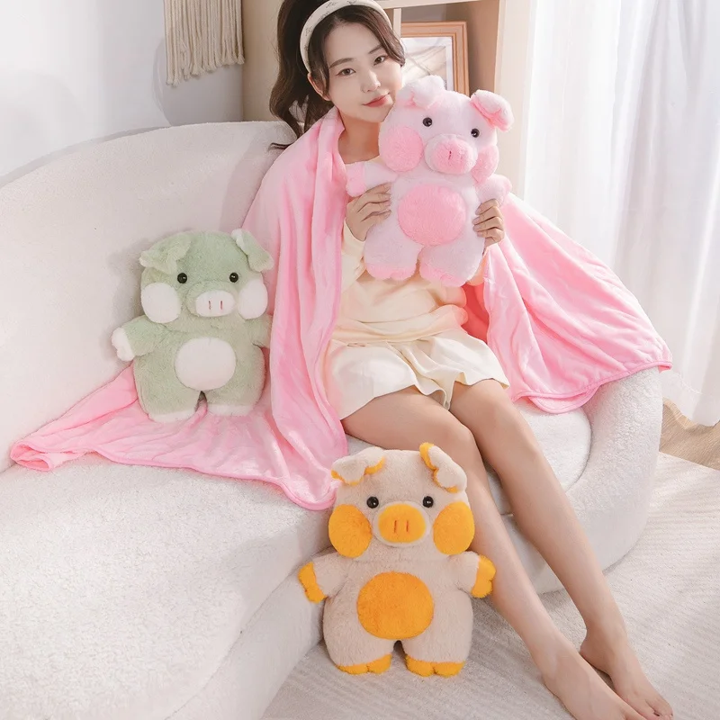 

Kawaii Warmer Soft Lovely Pig Plush Stuffed Animal Toy With Sleeping Blanket For Baby Child Girlfriend Gift Home Sofa Bed Decor