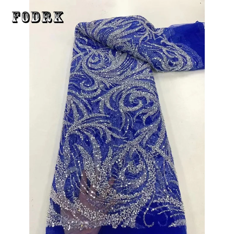 

Sky blue Luxury Beaded Lace Sequins African Lace Fabric High Quality Nigerian Net Lace Fabric for Evening Dress Sewing PL323-4