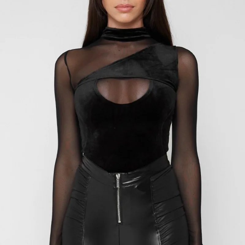 

Европейский и американский Ветер осень и зима новая сексуальная марлевая строчка на молнии сзади полый цвет