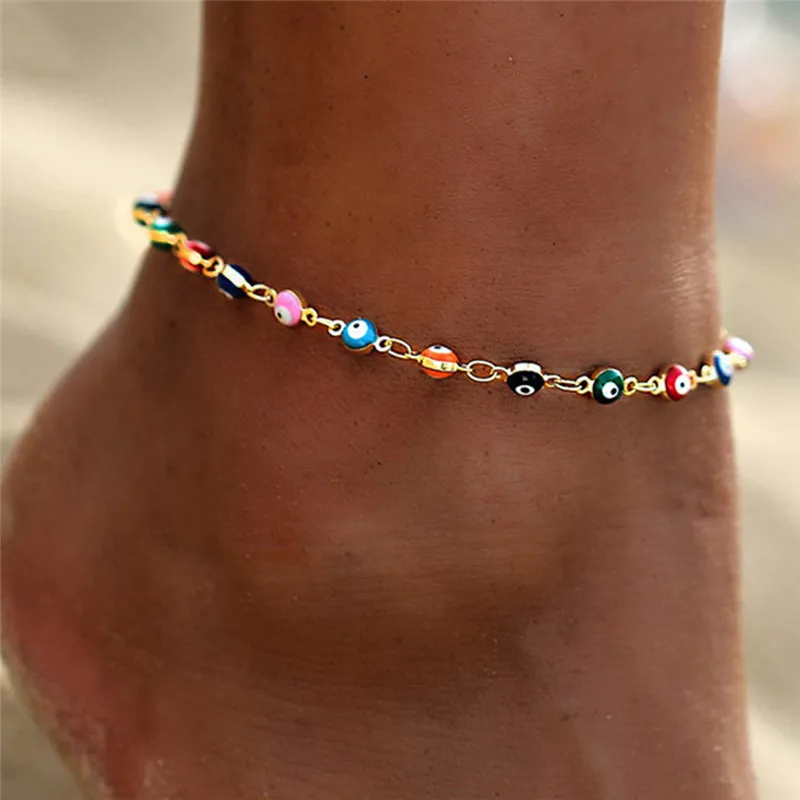 

Lucky Turkish Blue Eye Anklet Foot Chain Summer Yoga Beach Leg Bracelet Colorful Evil Eye Anklets Bracelet Girls Ankle Jewelry