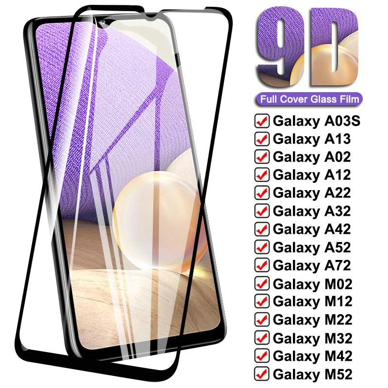 

9D Tempered Glass for Samsung Galaxy A02 S A12 A22 A32 A52 M02 M12 M62 Screen Protector A42 A72 A 22 32 5G M02 12 62 Glass Film