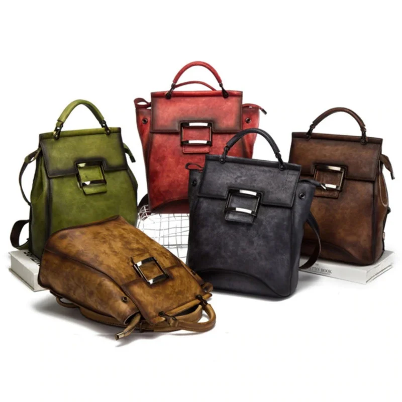 

Винтажные рюкзаки ручной работы для женщин, роскошная сумка с карманом и клапаном, женский рюкзак высокого качества из натуральной кожи, сумка для книг для девочек, 2023