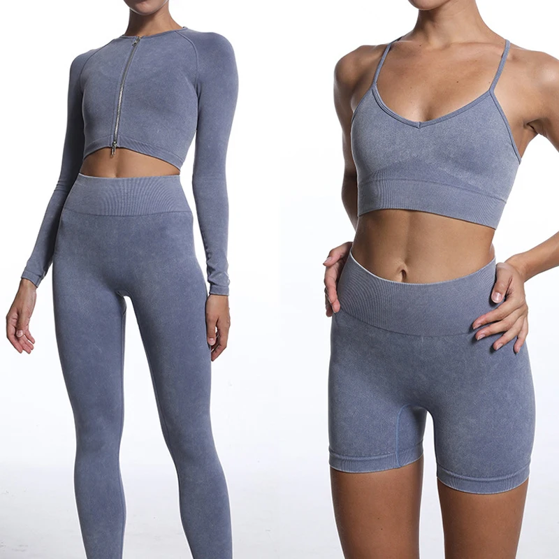 

Seamless Women Zipper Yoga Set Gym Clothing Workout Sportswear Fitness Long Sleeve Crop Top High Waist Leggings Sports Suits