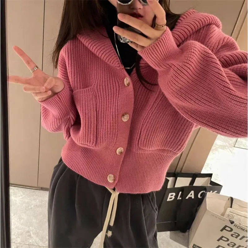 

Thick hooded sweater coat for women in autumn and winter, loose and casual long sleeve and thick knit cardigan tide.
