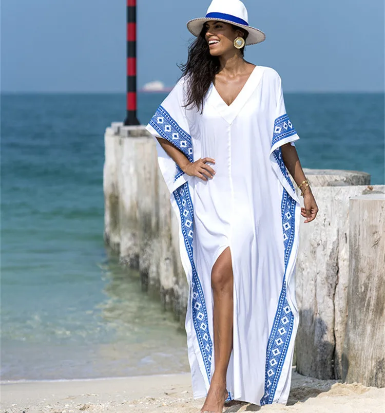 

Kaftan Beach Cover up Summer Women Beachwear Cotton Tunic Oversize Bikini Cover-ups Robe de Plage Sarong Beach Tunic