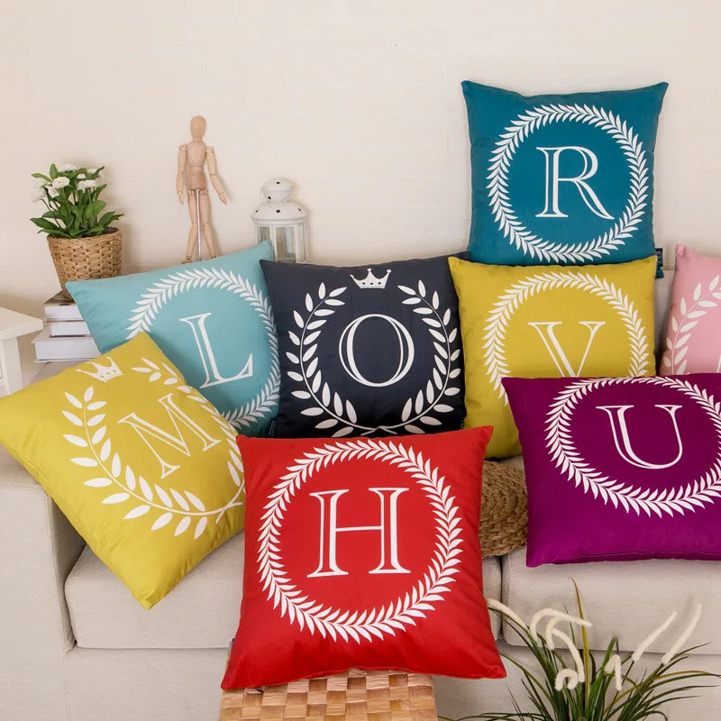 

26 English Letters Short Plush Pillowcases 45*45CM Sofa Cushion Cover Home Decoration Polyester Colorful Car Pillow Case