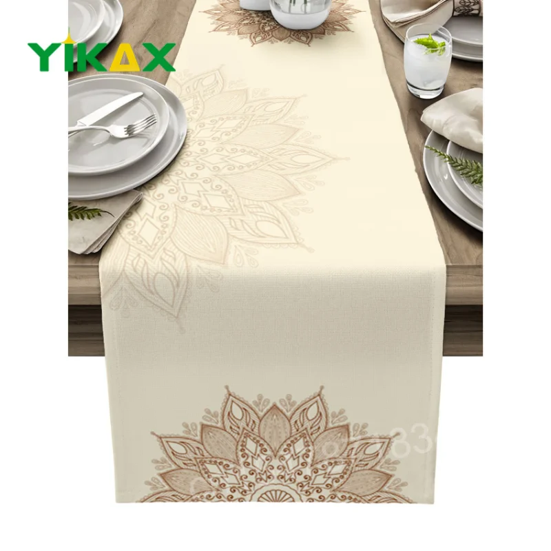 

Mandala Flowers Texture Linen Table Washable Runners For Dining Table Wedding Decoration Home Party Decor Table Runners Custom