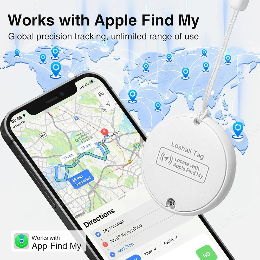 Мини-смарт-тег Bluetooth-трекер для багажа со шнурком работает с IOS Find My ключей Кошелек