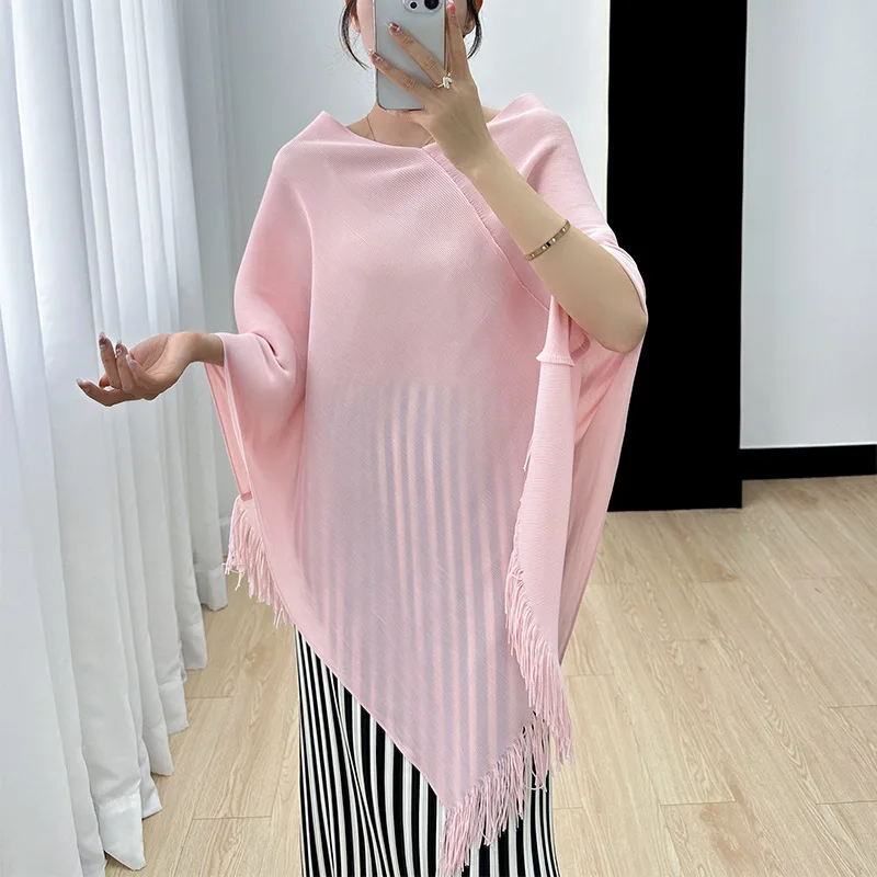 

Miya-style Loose-fit T-shirt with Pleats and Tassel Design for Women in Summer