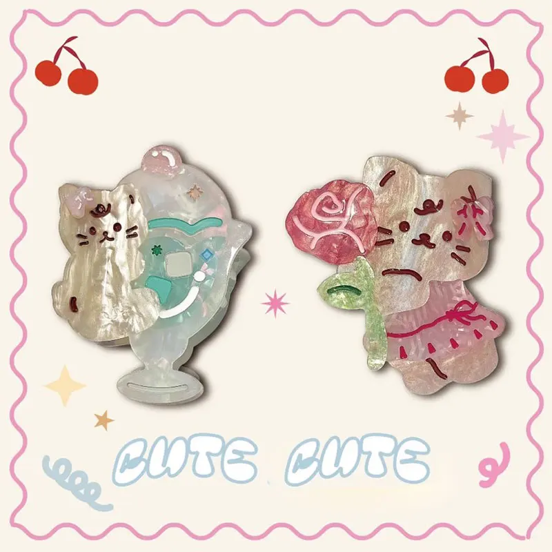 

Cute Ice Cream Rose Love Heart Cat Hair Claws for Women Children Japan Korean Sweet Headwear Unique Y2K Animal Hairpin Ins NEW