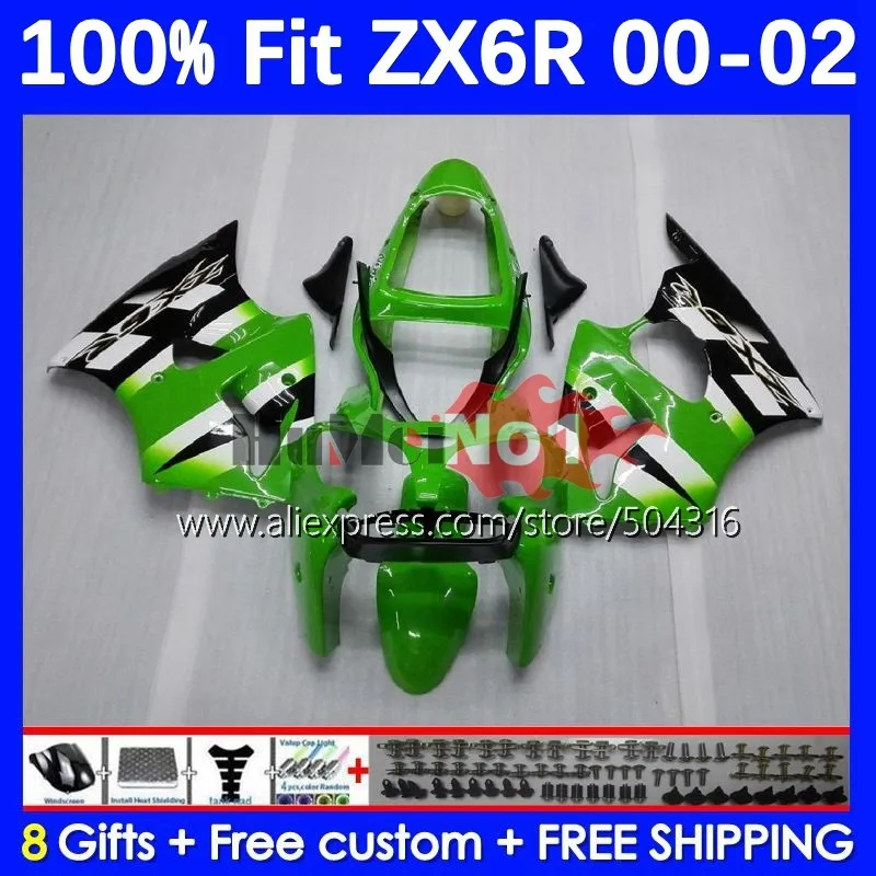 

OEM Body For KAWASAKI NINJA ZX 6R 636 600 CC 6 R 70MC.17 ZX-6R ZX636 ZX6R 00 01 02 2000 2001 2002 Injection Fairing glossy green