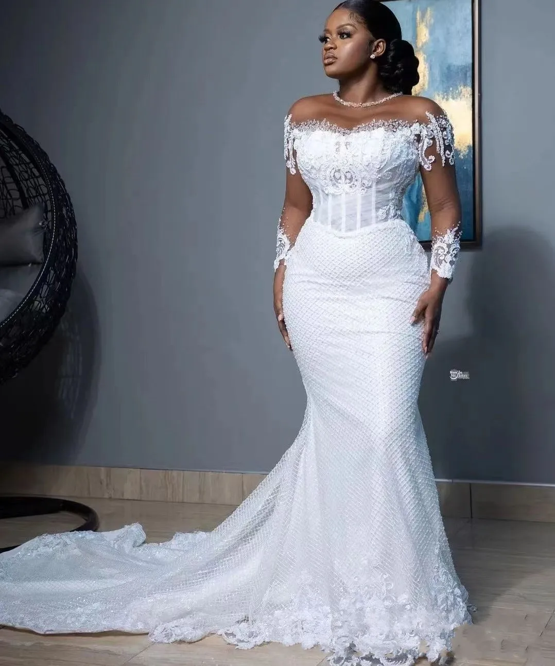 

Luxury Arabic Dubai Mermaid Wedding Dresses 2023 Bridal Gowns Illuion Neck Beading Sleeves Lace Vestidos De Noiva Mariage