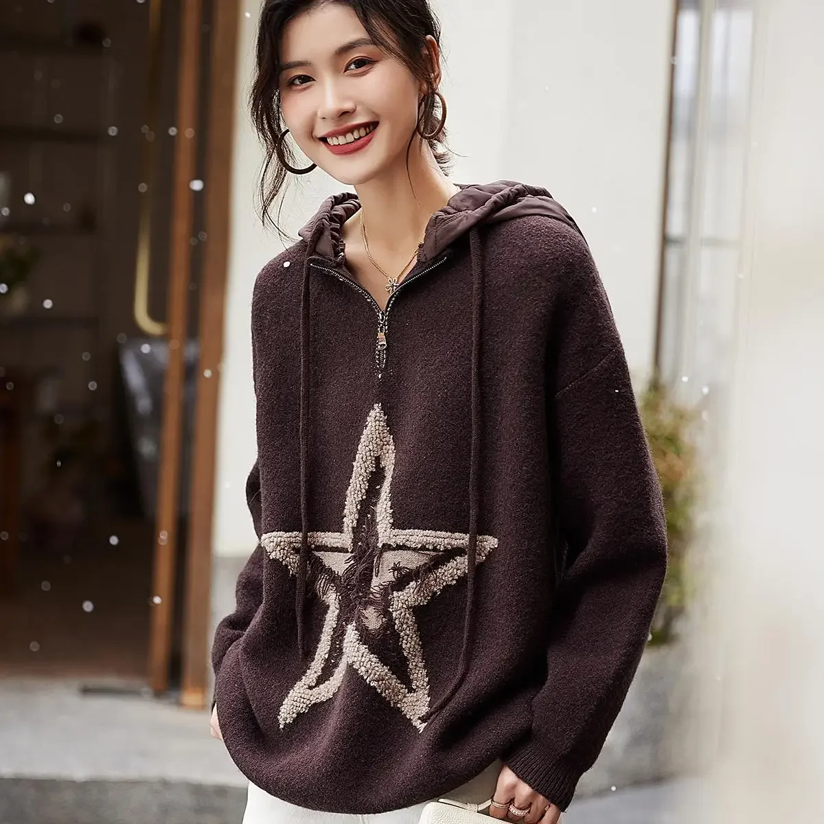 Женский трикотажный пуловер DIMANAF Трикотажный Джемпер оверсайз в английском