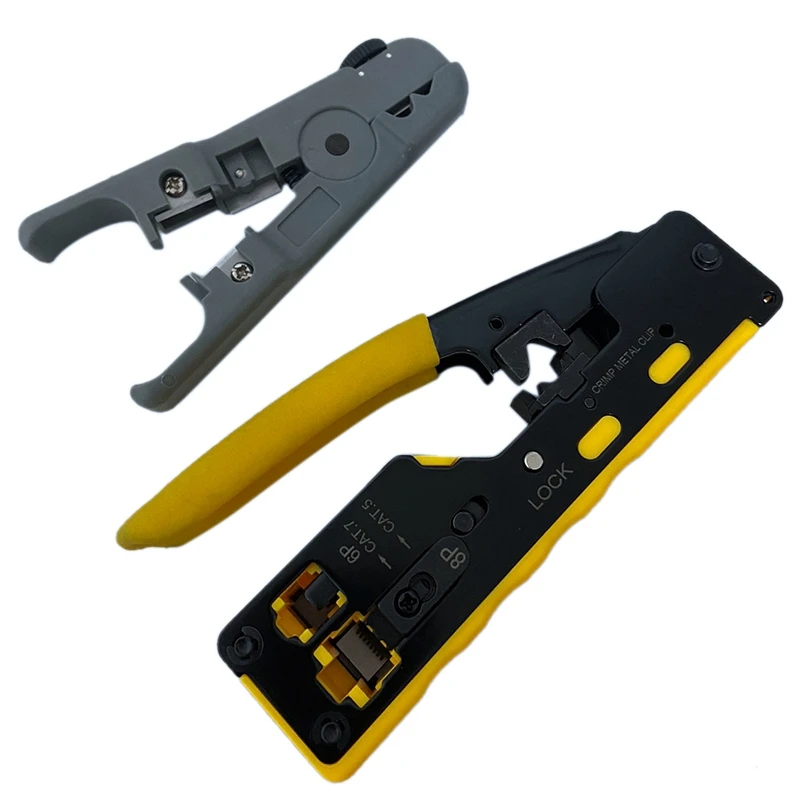 

CAT5 CAT6 Pass Through Crimper Crimping Tool For Standard RJ45 RJ12 Connectors CAT6A Shielded Modular Plugs