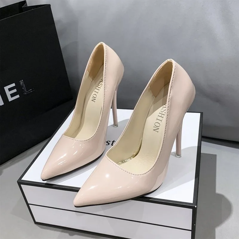 

New 4.72Inch Super High Stiletto Heels Patent Leather Women Pumps Colorful Officia Pointed Toe Shoes Plus Big Size