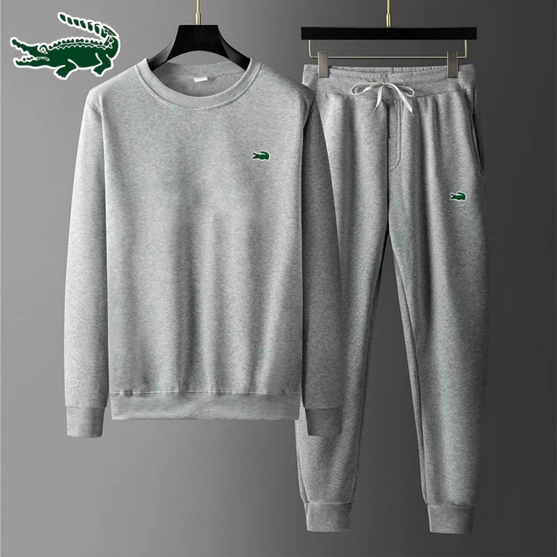 2023 New high-quality men's leisure sports round neck hoodless sweater pullover+outdoor running pants set S-3XL
