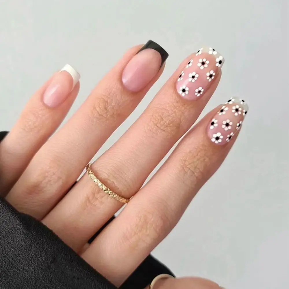 

24pcs/Box Detachable French Short Square Head False Nails Wearable Full Cover Ballerina Fake Nails Press On Nail Manicure Tips