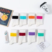 solid color striped socks womens white cotton color single as a bar couple socks street all match sports socks