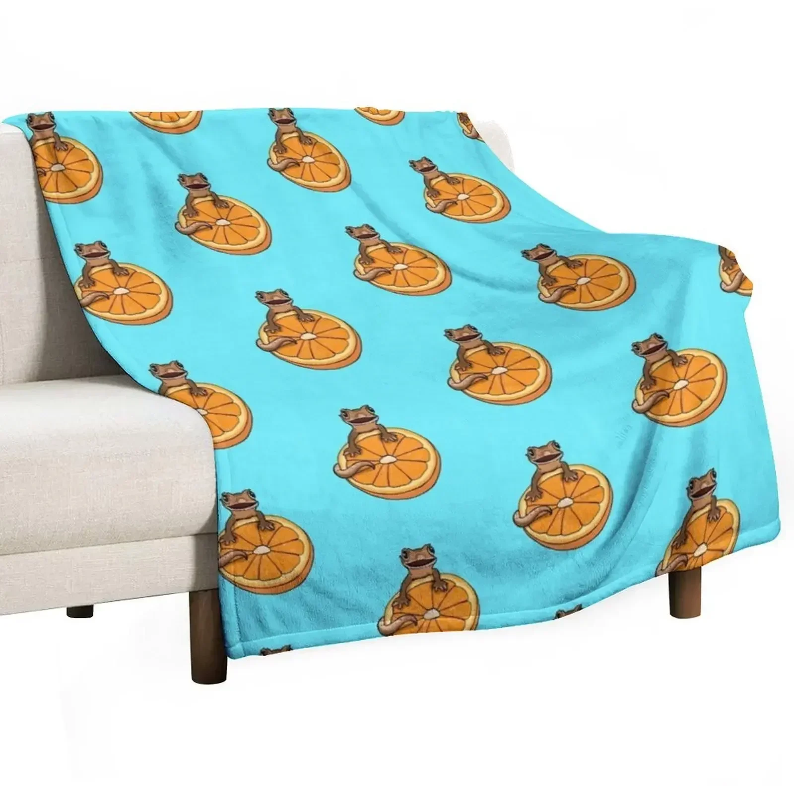 Crested Gecko and Orange Cute Happy Cresties Throw Blanket рождественские украшения теплые зимние