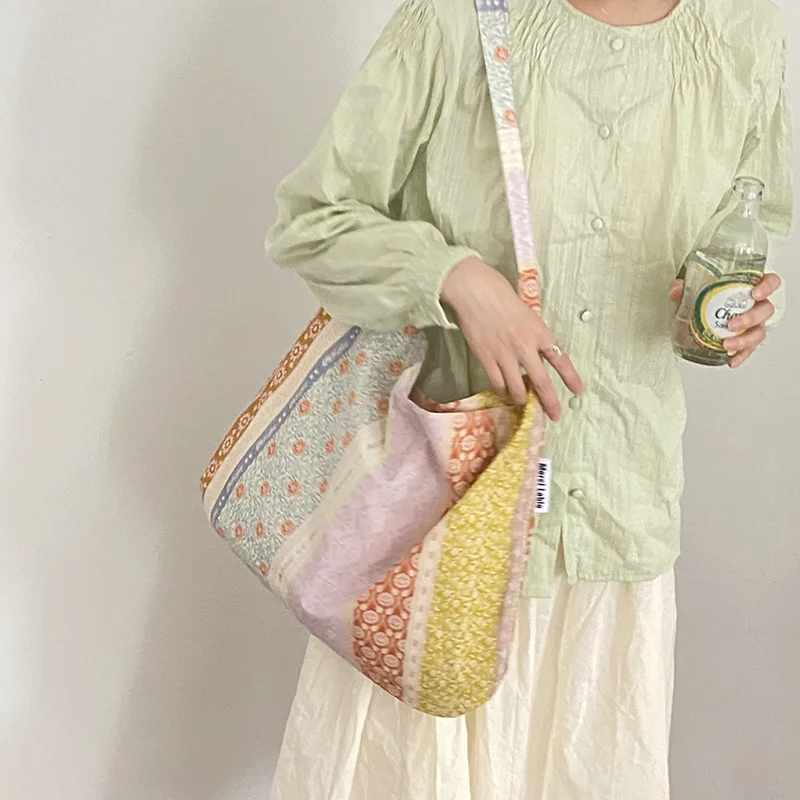 

Корейская летняя красочная Холщовая Сумка с цветочным рисунком, Женская вместительная сумка через плечо, сумка через плечо, Ретро сумка-тоу...