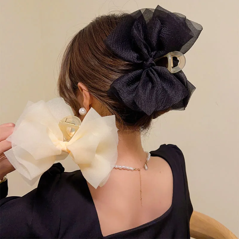 Mesh Tulle Bow Hair Clips Elegant Women Ponytail Braid Hair Claw Clip Hair Clip Headwear Hair Accessories