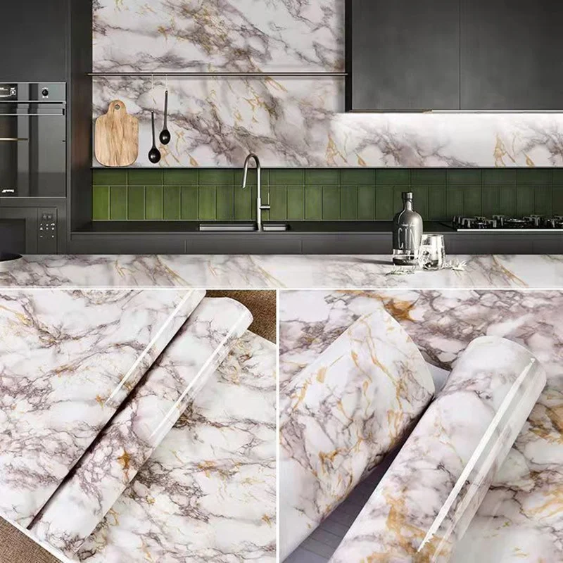 

5M Marble Self-adhesive Waterproof Wallpaper Rolls Bathroom Furniture Kitchen Cabinets Vinyl Wall Stickers Furniture Decal Film