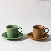 japanese style stoneware coffee cup ceramic linen pattern retro 250ml afternoon tea cups with saucer office home kitchen mugs