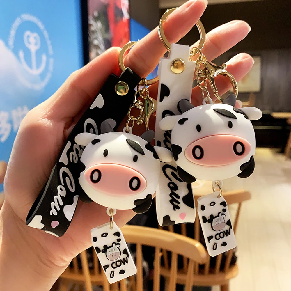 

Fashion Jewelry Cartoon Charm Door Key Car Key Cow Keychains Silicone Bag Decoration Animal Keyrings