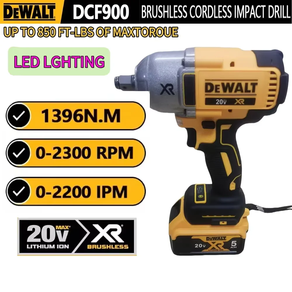Фото Ударный гайковерт DEWALT DCF900, 0–2300 об/мин, 0–2200 IPM, бесщеточный беспроводной аккумулятор DEWAL 20 В, 5,0 Ач №1