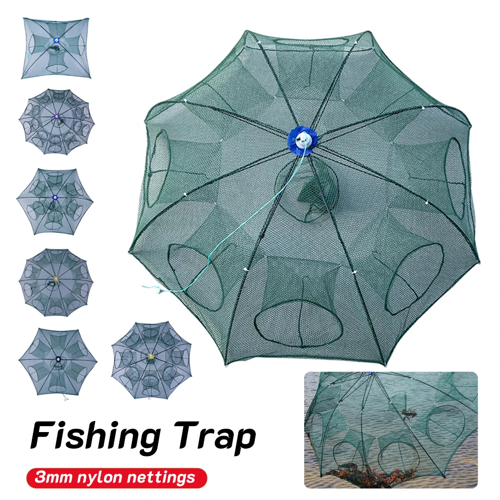 Portable Automatic 4-20 Hole Hand Fishing Net Hexagon Fish Network Casting Nets Crayfish Shrimp Catcher Tank Trap Cage Mesh Tool