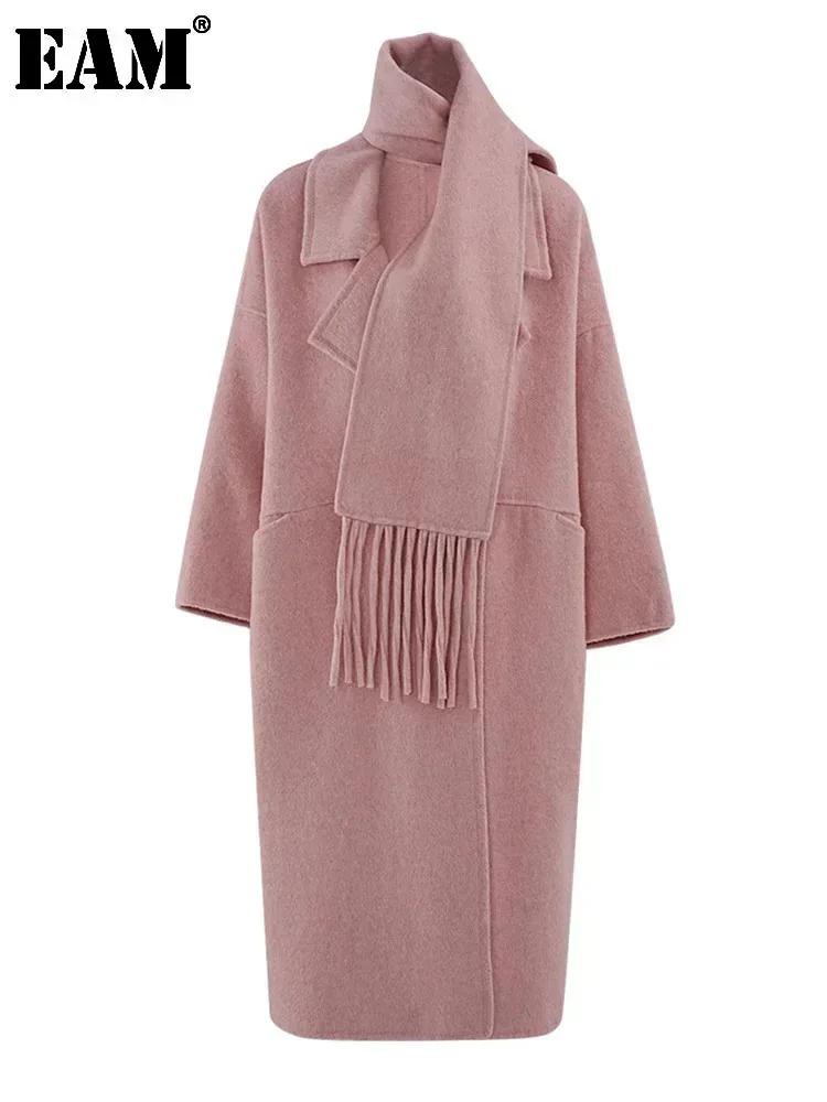 Длинное шерстяное пальто EAM с лацканами и длинными рукавами