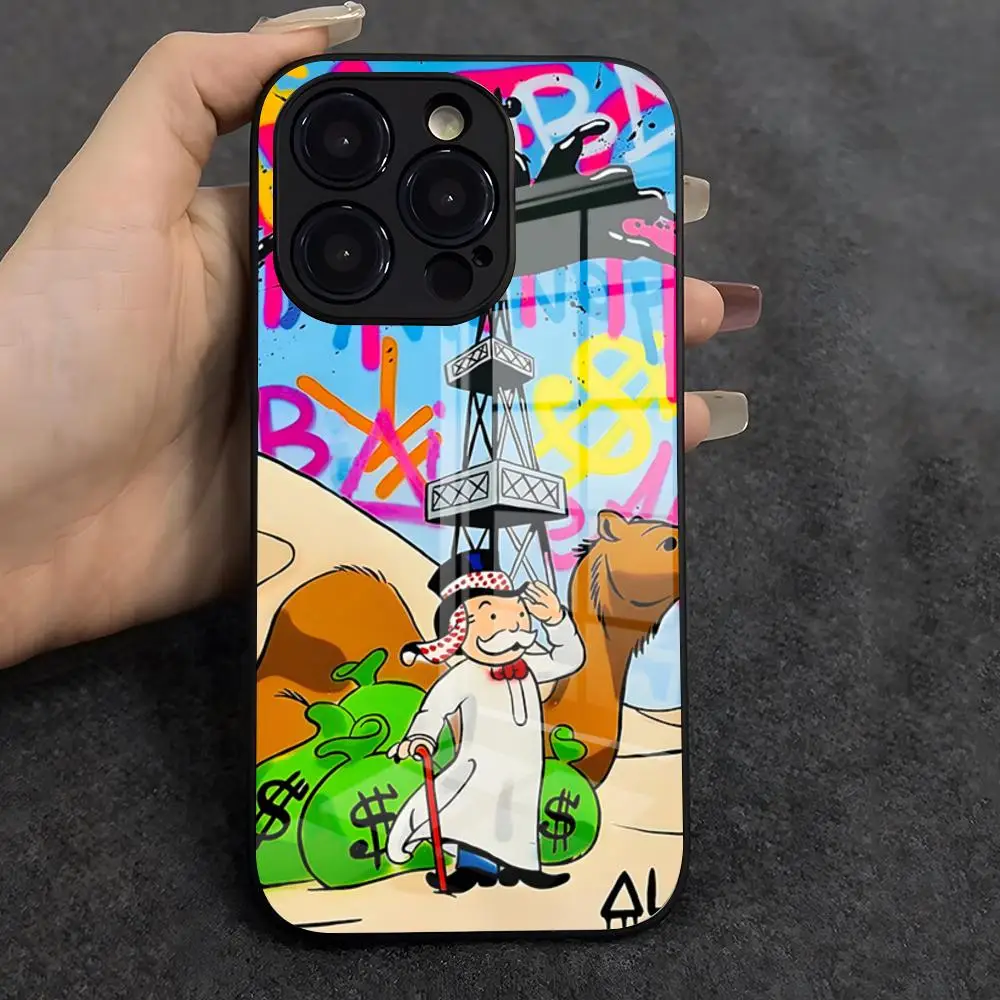 Фото Чехол для телефона Dollar Alec M-Monopoly Man для iPhone 17 Air 16 E Pro Max 15 14 13 Mini 12 Pro 11 Max Plus, черный, стеклянный №1