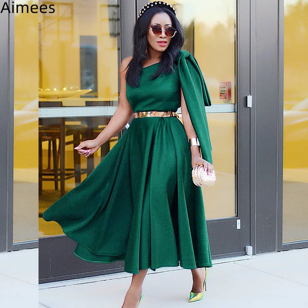 

Новое зеленое облегающее женское вечернее платье, элегантные вечерние платья на одно плечо без рукавов, Сексуальные Плиссированные Женски...