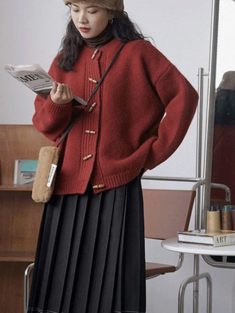 

Fashion Women Sweaters 2023 Autumn Winter Thickening Versatile Coats American Retro Long Sleeve Top LOOSE Solid Knitted Cardigan