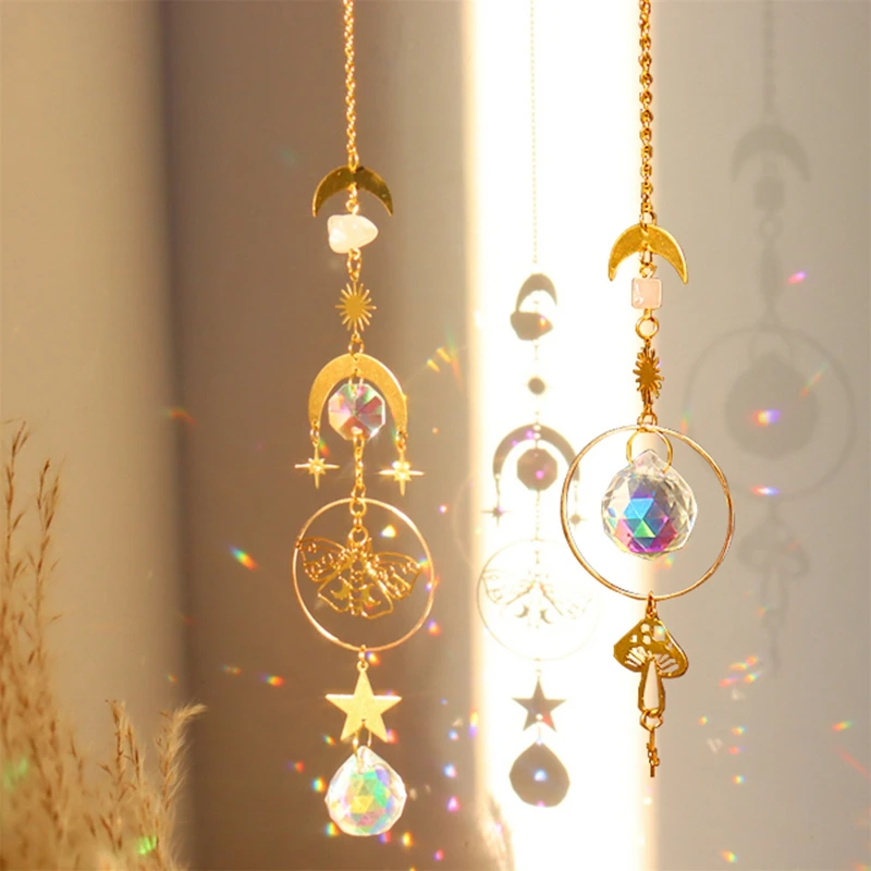 

Crystals Wind Chime Suncatcher Diamond Garden Fairy Butterfly Rainbow Chaser Hanging Drop Ornament Chakra Crafts Home Decoration